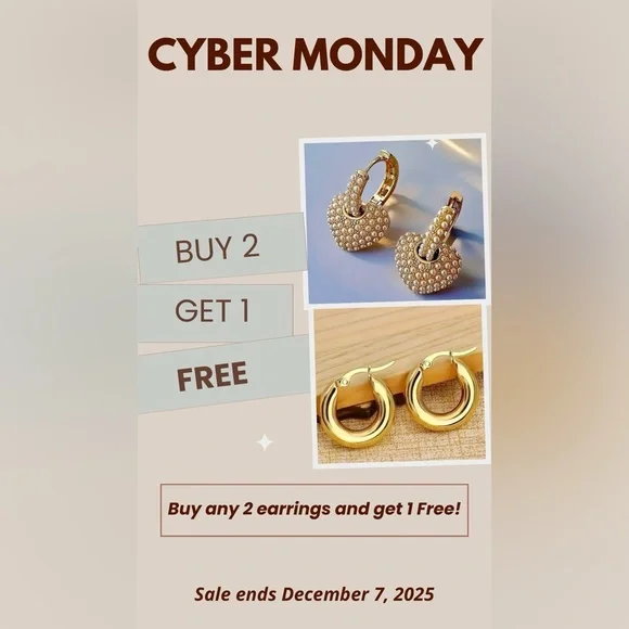 Gold Puffed Heart Earrings - Picture 2 of 6